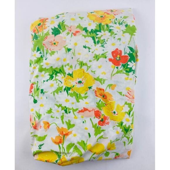 Lady Pepperell One Fitted Sheet No Iron All over Print Flower Power Orange Green - Picture 1 of 10